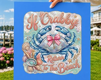 Crabby Crab Bow Design, Disegno a mano libera sulla spiaggia PNG (Download digitale)