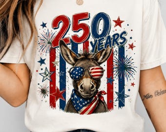 250 Years USA Anniversary Donkey Shirt Patriotic Cartoon 4th of July Freedom America PNG Design