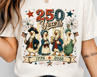 250 Years USA Anniversary Ducks Shirt Patriotic Cartoon Historical 4th of July America PNG Design