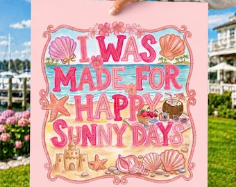 Design per maglietta da spiaggia "Happy Sunny Days", civettuola estiva PNG (download digitale)