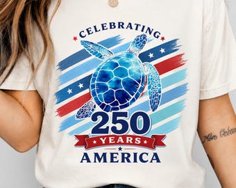 250 Years USA Anniversary Turtle Shirt Patriotic Watercolor Cartoon 4th of July America PNG Design