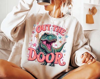 Ultimo giorno di scuola con dinosauri (PNG), grafica di addio a righe in stile preppy (download digitale)
