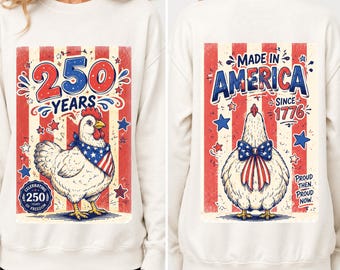 250 Years USA Anniversary Chicken Shirt Patriotic Cartoon Vintage 4th of July America PNG Design