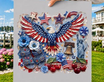 Mamma patriottica retrò PNG, fiocco Coquette USA, sublimazione 4 luglio (download digitale)