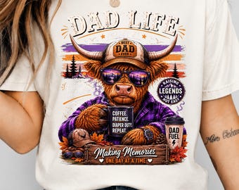 Dad Life Highland Cow PNG, Funny Fathers Day Shirt Design, Retro Dad Fuel Graphic, Western Cowboy Dad Sublimation Print