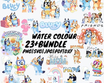 Pacchetto di clipart ad acquerello di un cane blu, cucciolo in stile cartone animato PNG, animale per la cameretta (download digitale)