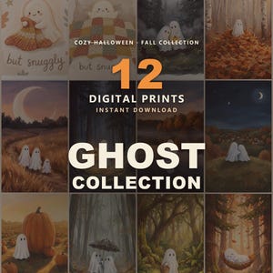 Ghost Bundle 12 Halloween Art Prints Set, Cute Spooky Wall Art Collection, Fall Ghost Poster Bundle, Printable Digital Download Gallery Set