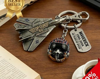 Anniversary Keychain Charm – F-14 Tomcat Pilot Helmet Military Dog Tag Gift