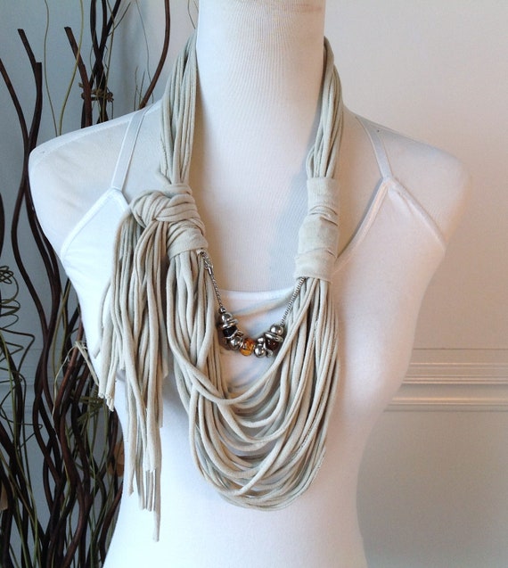 Items similar to Beige Scarf Necklace: Beaded Bliss on Etsy