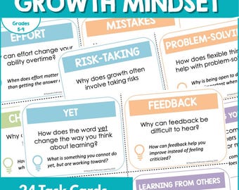 Growth Mindset Flashcards for Kids |  Task Cards Printable | Growth Mindset Printables | Positive Traits | Strength & Resilience | SEL