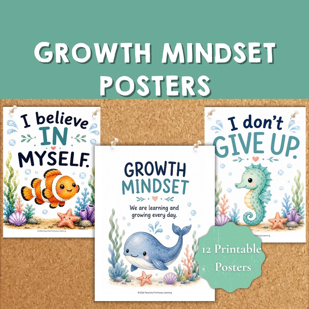 Growth Mindset Bulletin Board Posters | Calm Corner Decor | Under the ...