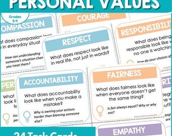 Values Cards for Kids | Personal Values Task Cards | Core Beliefs Activity | Character Education | Grades 5-9 | Middle School Counselor SEL
