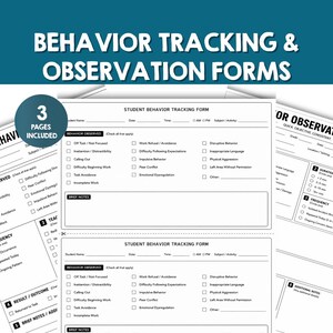 Formularios de seguimiento y observación del comportamiento del estudiante / Formulario de documentación del comportamiento / Recopilación de datos del IEP / Registro de comportamiento en el aula / Documento del maestro