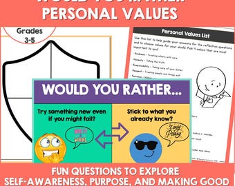 Would You Rather Game Grades 3-5, Personal Values SEL Activity, Responsible Decision Making Discussion Questions, Elementary Counseling