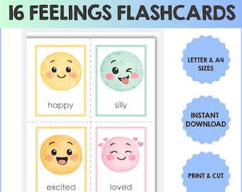 Emotion Flashcards for Kids | 16 Feelings Cards Printable | SEL Activities, Homeschool Curriculum, Classroom & School Counselor Tool, Emoji