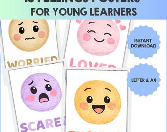16 Feelings & Emotions Posters for Kids | Feelings Decor | Feelings Classroom Posters | SEL Classroom Decor | Calm Corner | Emotion Faces