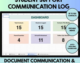 School Communication Log Spreadsheet, School Staff Contact Tracker, Parent & Professional Communication Tool, Google Sheets Student Support