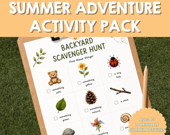 Summer Activities for Kids, Nature Scavenger Hunt, Screen Free Printable Activity Pack, Outdoor Fun, Learning Games, Ages 4-7