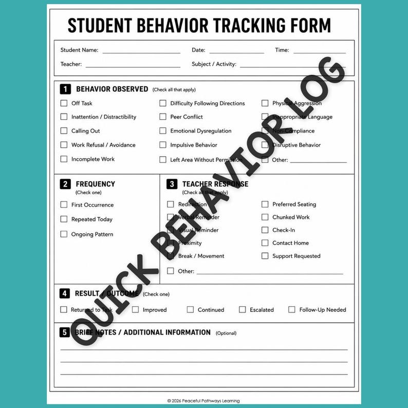Student Behavior Tracker & Observation Forms | Behavior Documentation ...