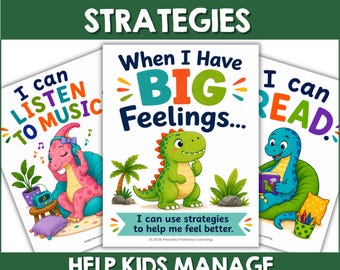 Dino Calm Down Corner Posters for Bulletin Boards, Calm Corner, Therapy Office, Counseling Office | Emotional Regulation Reset for Kids SEL