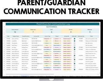 Parent Guardian Communication Tracker, Google Sheets Contact Log, Teacher Organization Tool, Family School Communication Record, Editable