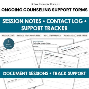 Appunti delle sedute con il consulente scolastico / Monitoraggio del supporto agli studenti / Registro dei contatti con i genitori / Moduli di follow-up per la consulenza / Note sui progressi