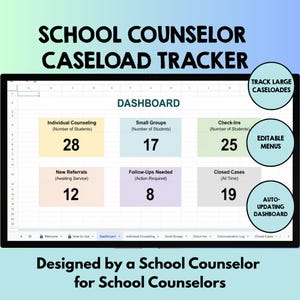 School Counselor Caseload Spreadsheet Tracker Digital Caseload Management Individual Counseling, Small Group, Check-Ins, Communication Log