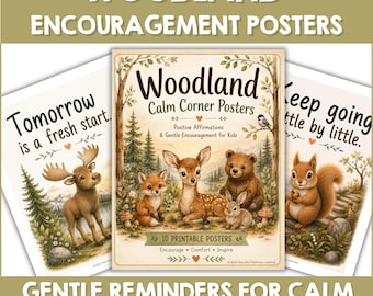 Woodland Classroom Decor | Calm Down Corner Posters for Kids | Therapist Office Decor | Playroom Sign | Gentle Encouragement Prints | SEL
