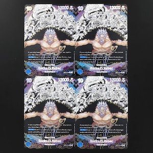 May include: Four identical trading cards featuring the character Rocks D. Xebec from One Piece. Each card displays a cost of 10, power of 12000, and text detailing game mechanics. The artwork shows a central figure with spiky hair and a dark cape.