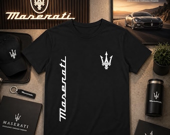 T-shirt grafica ispirata alle prestazioni Maserati, abbigliamento di lusso per appassionati di supercar italiane, stile streetwear retrò.