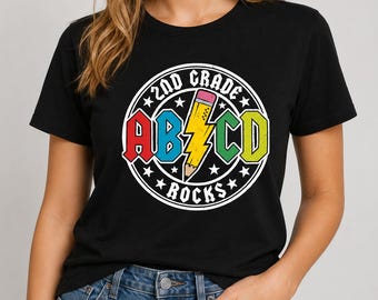 2nd Grade Rocks V-Neck T-Shirt, ABCD Back to School Teacher Tee, First Day of School Shirt
