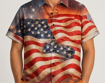 American Flag Hawaiian Shirt, USA Independence Day Patriotic Aloha Shirt, Freedom 4th of July Summer Shirt