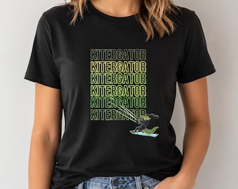KITERGator Gator Girl Kiteboarding T-Shirt, Funny Alligator Kitesurfing Graphic Tee, Kiteboarder Gift Shirt