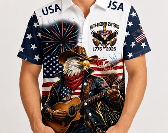Faith Freedom Hawaiian Shirt, USA 250th Anniversary 1776-2026 Independence Day Patriotic Aloha Shirt, Holiday Shirt