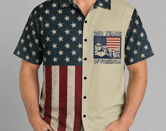 250 Years of Freedom Hawaiian Shirt, USA 250th Anniversary 1776-2026 Independence Day American Flag Patriotic Aloha Shirt