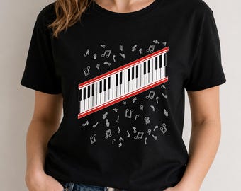 Piano Music Notes T-Shirt, MJ Beat It Inspired Piano Shirt, Retro Pop Musician Graphic Tee, Gift for Pianist