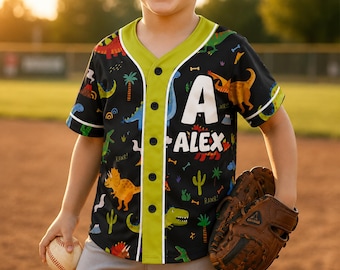 Kid Pattern Baseball Jersey Custom Name, Personalized Kids Jersey Shirt, Custom Youth Sports Shirt, Boys Girls Gift
