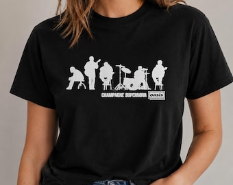 Oasis Band Silhouette T-Shirt, Blue Britpop Rock Graphic Tee, Vintage 90s Music Fan Shirt