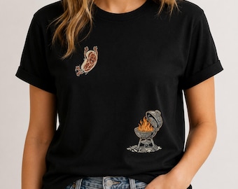 Steak Dive Funny Flying Steak T-Shirt, BBQ Grilling Cartoon Humor Tee, Meat Lover Grill Master Graphic Shirt