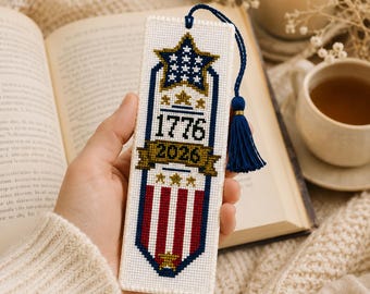 Patrón de punto de cruz para marcapáginas patriótico en PDF / América 250 Estrellas y Rayas / Día de la Independencia de EE. UU. (4 de julio) / Descarga instantánea DMC