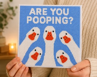 Funny Goose Cross Stitch Pattern PDF | Are You Pooping Bathroom Decor | Modern Animal Chart | Instant Download DMC