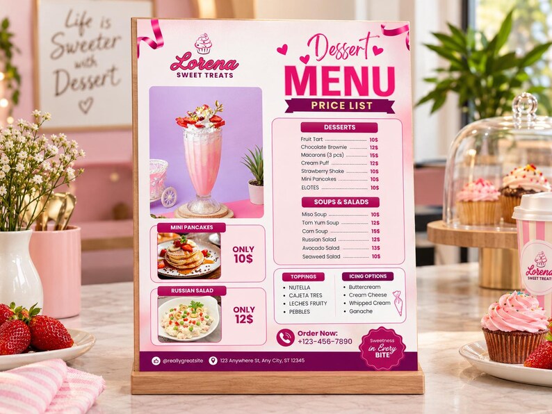 Dessert Menu Template Canva | Pink Bakery Menu | Editable Price List ...