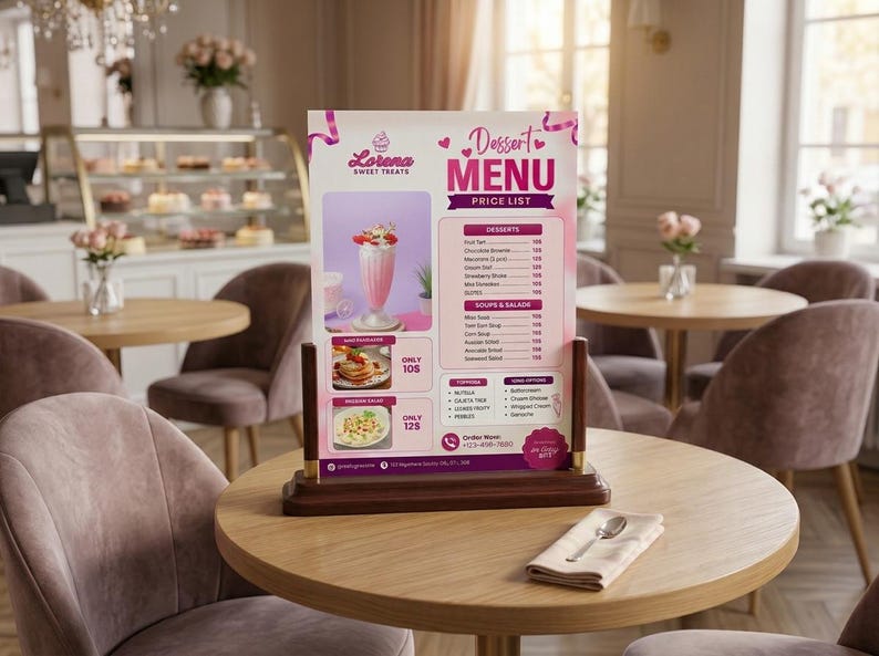 Dessert Menu Template Canva | Pink Bakery Menu | Editable Price List ...
