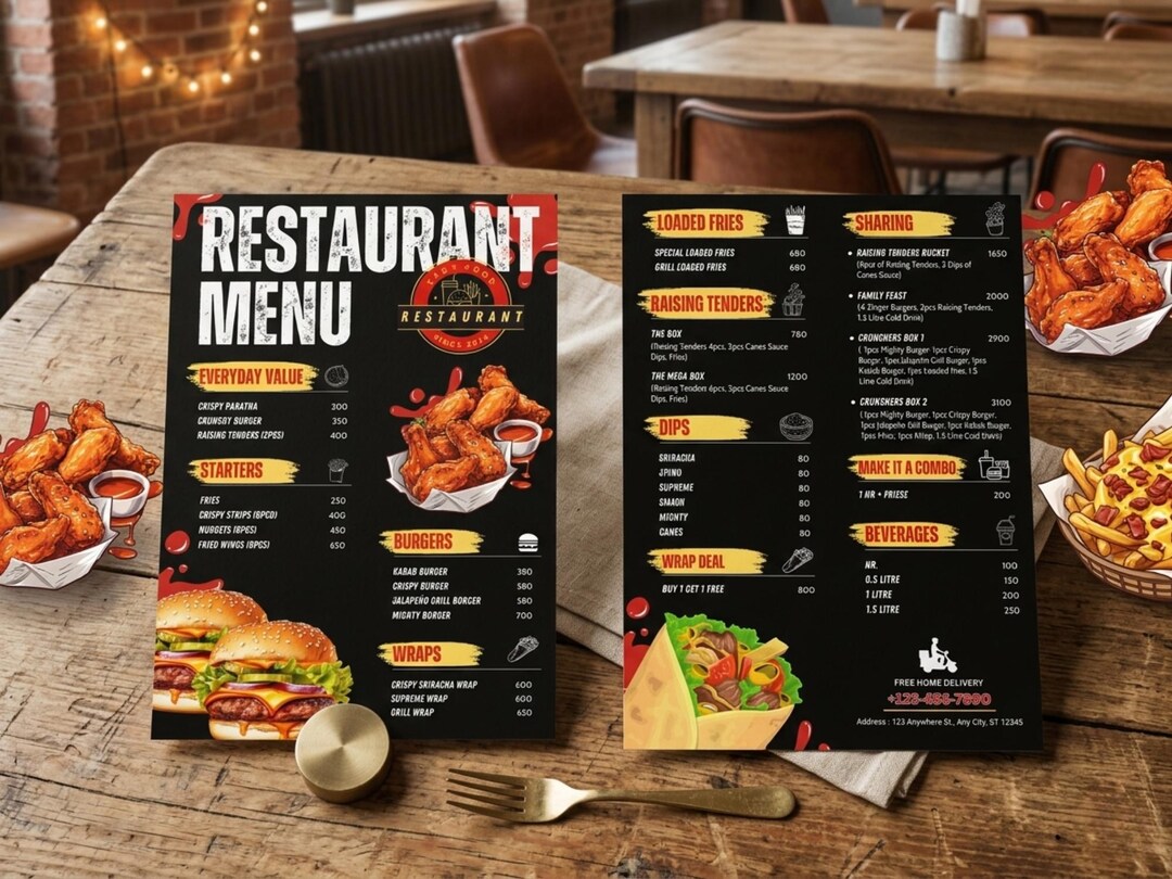 Modern Fast Food Restaurant Menu Template | Editable Canva Design ...