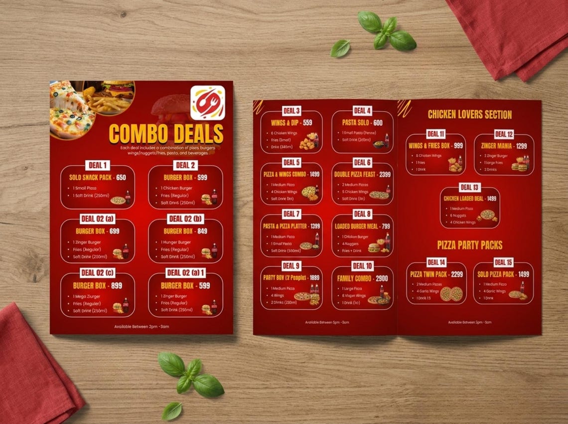 Menu Combination Editable Restaurant Menu Canva Template | Pizza Burger Combo Deal ...