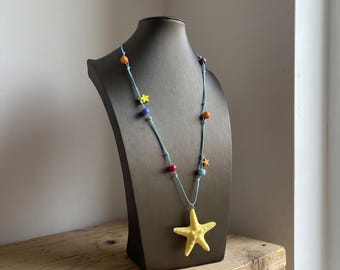 Starfish Pendant Necklace: Colorful Beach Vacation Jewelry for Women
