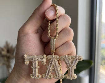 Collar con inicial personalizada - Colgante con inicial engastada Joyería Hip Hop