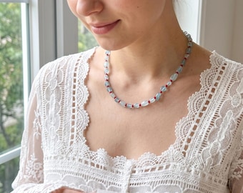Collar vintage de aguamarina: gargantilla de cuentas de ágata roja - delicada joyería de piedras preciosas