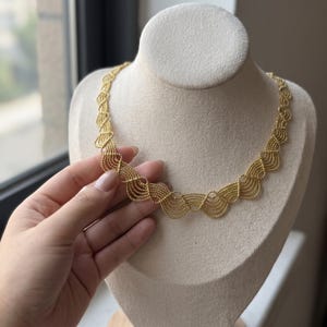 Gold Lace Choker Necklace: Delicate Adjustable Scalloped Draped Chain Collar