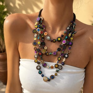 Boho träuttalandehalsband: Flerskiktat pärlhalsband med kokosnötskal för kvinnor